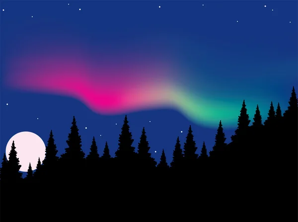 Vector aurora polaris au-dessus de la forêt — Image vectorielle