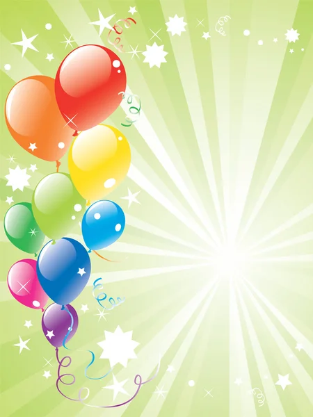 Festive balloons and lightburst — Stock Vector