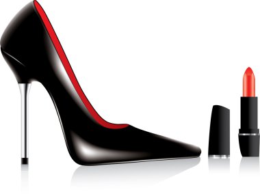 Vector high heel shoe and a lipstick clipart