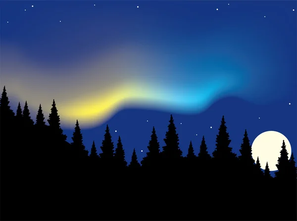 Vektor aurora polaris över skogen — Stock vektor