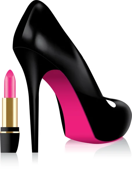 Chaussure à talons hauts vectorielle et rouge à lèvres — Image vectorielle