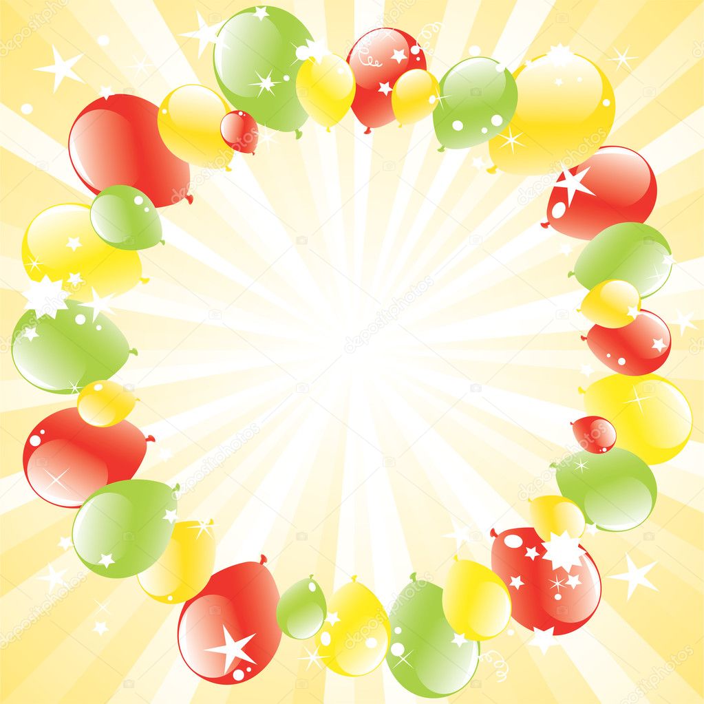 Vector festive balloons and light-burst