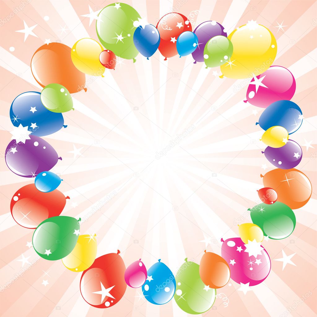 Vector festive balloons and light-burst