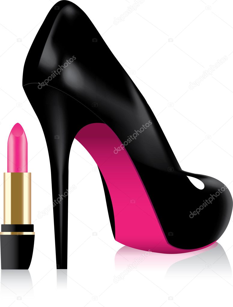 Vector high heel shoe and a lipstick