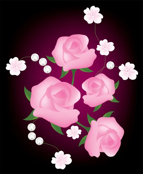Vektorové pozadí abstraktní s růžovými růžemi — Stockový vektor