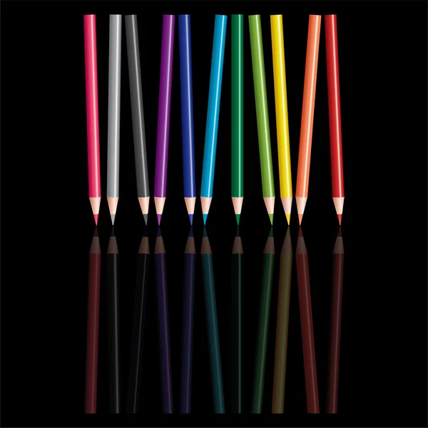 Lápices de colores vectoriales con reflexión — Vector de stock