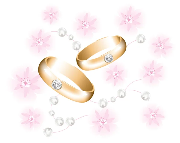 Vector golden wedding rings with diamonds — Stock Vector