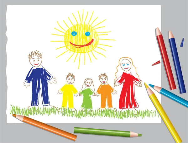Ilustración vectorial de la familia feliz y el sol — Vector de stock