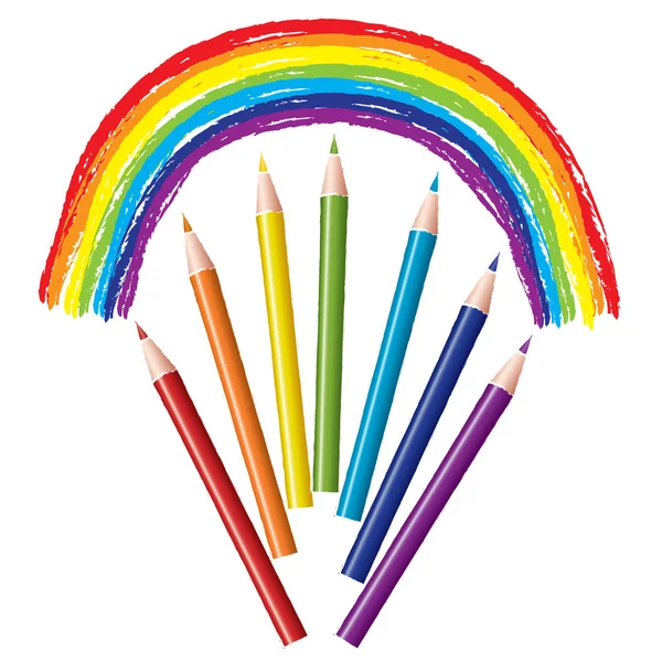 Conjunto vetorial de lápis coloridos e arco-íris — Vetor de Stock