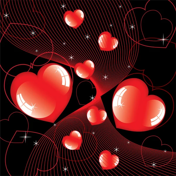 Fond abstrait vectoriel de cœurs brillants — Image vectorielle