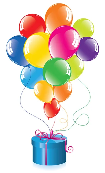 Bouquet vectoriel de ballons colorés et un coffret cadeau — Image vectorielle