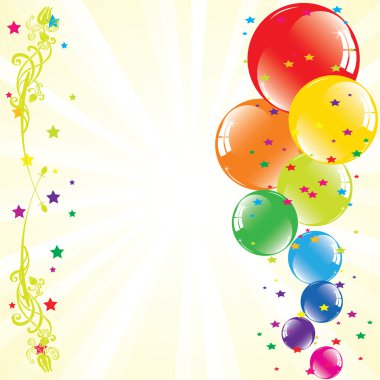 Vector festive balloons and light-burst with space for text clipart