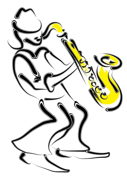 Vetor estilizado saxofone e músico — Vetor de Stock
