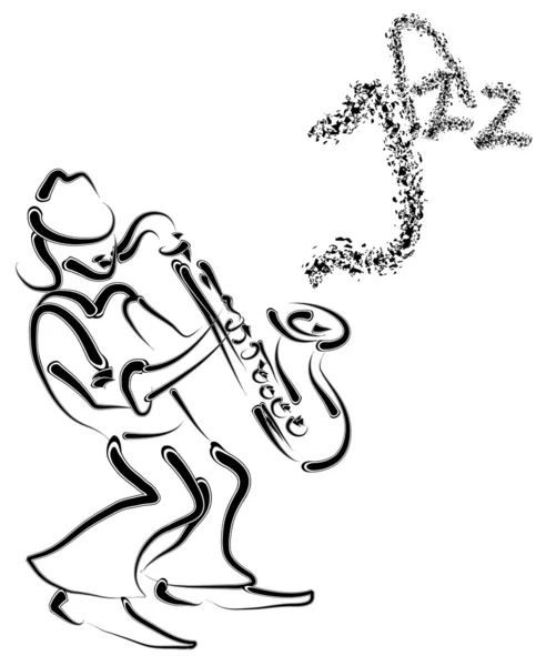 Vector stylized saxophone and musician — Stock Vector