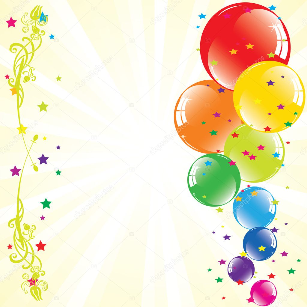Vector festive balloons and light-burst with space for text