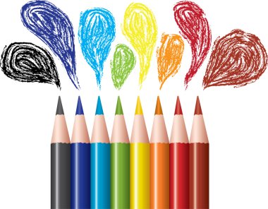 Colored pencils and bubbles clipart