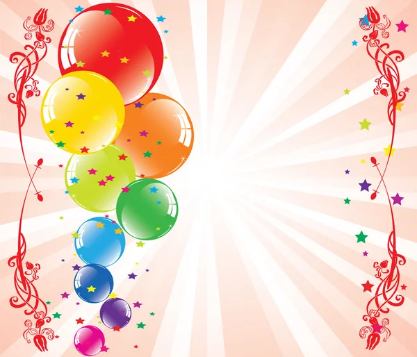 Festive balloons and light-burst — Stock Vector