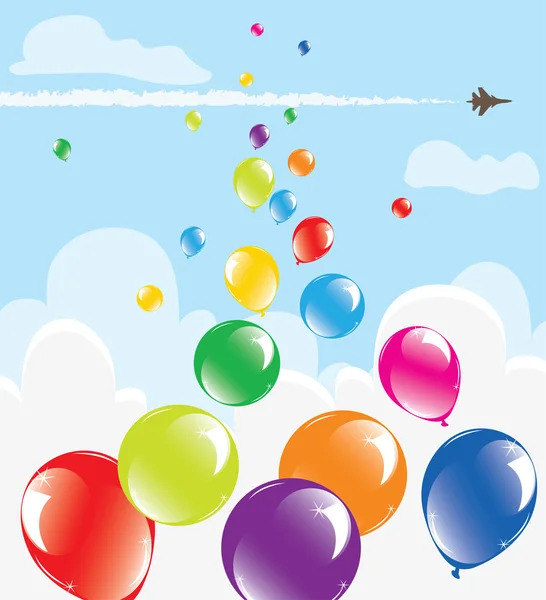 Mazzo di palloncini colorati nel cielo — Vettoriale Stock