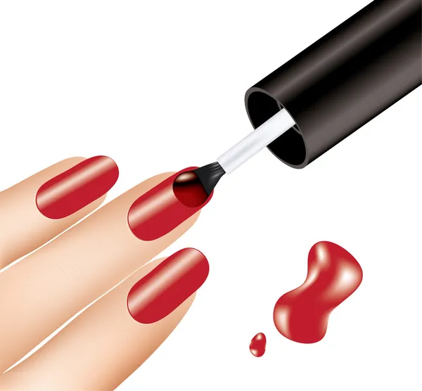 Mulher aplicando esmalte vermelho nos dedos — Vetor de Stock