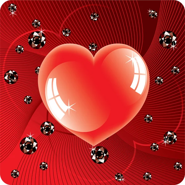 Abstrakt bakgrund av glänsande pärlor och rött hjärta — Stock vektor