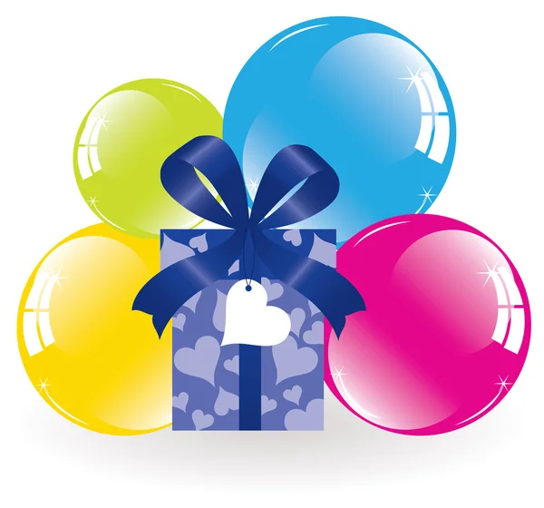 Des ballons colorés et un coffret cadeau — Image vectorielle