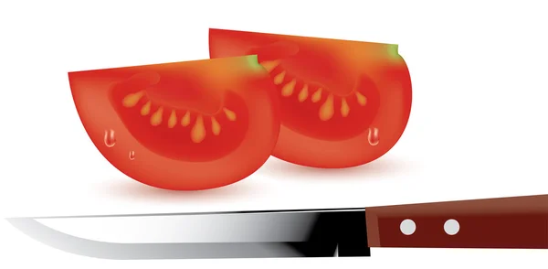 Vector rodajas de tomate y cuchillo de cocina — Vector de stock