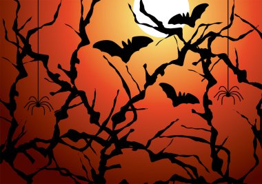 Blackthorn branches, bats and spiders clipart