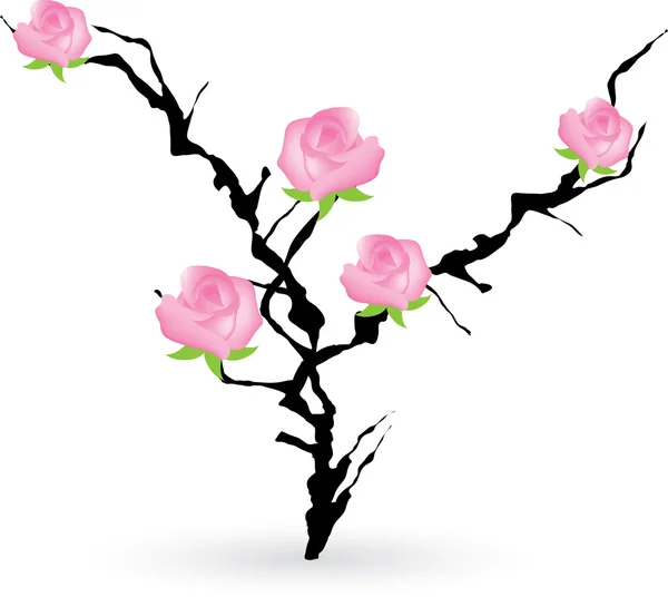 Чёрный терновый куст с розами — стоковый вектор