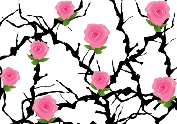 Blackthorn bush with roses — Stock Vector