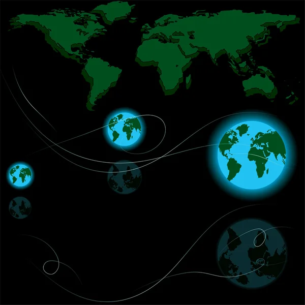 Abstracte wereld kaart en aarde globes — Stockvector
