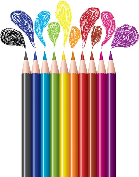 Conjunto de lápices de colores y burbujas — Vector de stock