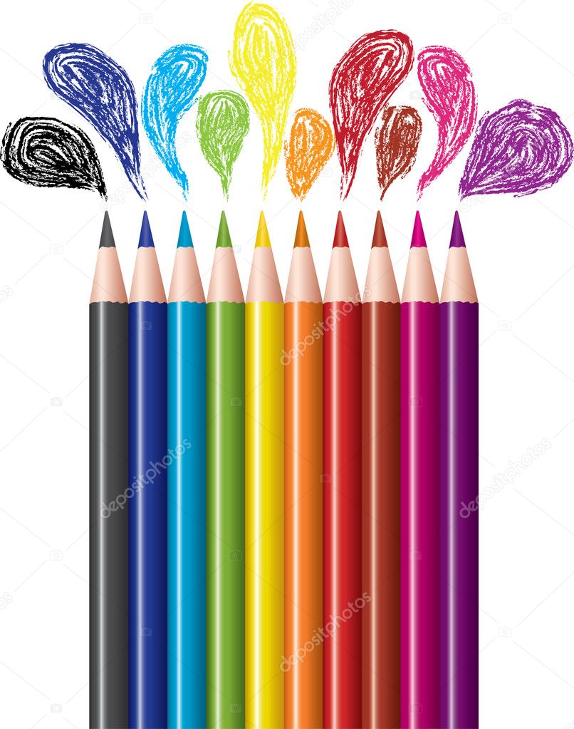 Set of colored pencils and bubbles