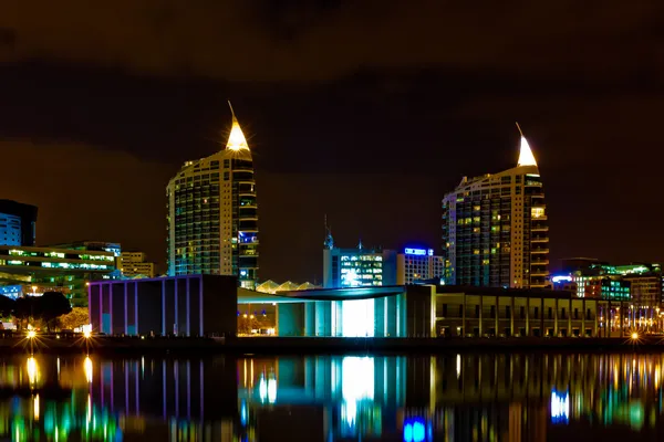 stock image Modern architecture and skyscrapers at night