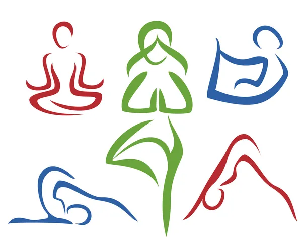 Yoga poses symbols set in simple lines part1 - Stok Vektor