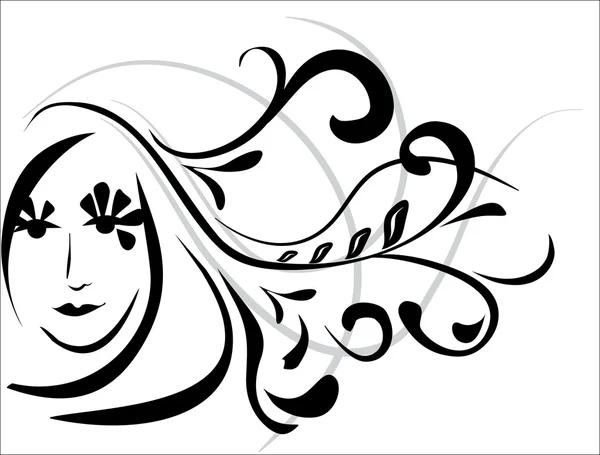 长长的头发华丽的程式化花卉女人 — 图库矢量图片