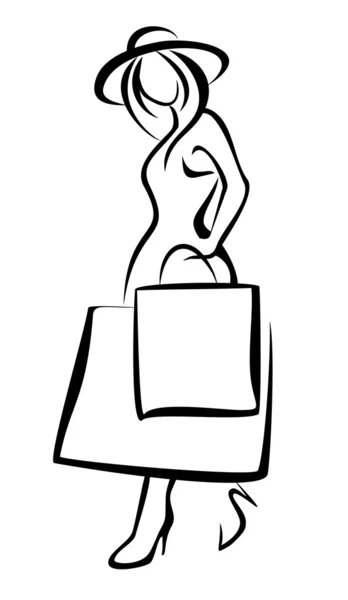 Γυναίκα να στέκεται με την τσάντα για ψώνια — Διανυσματικό Αρχείο