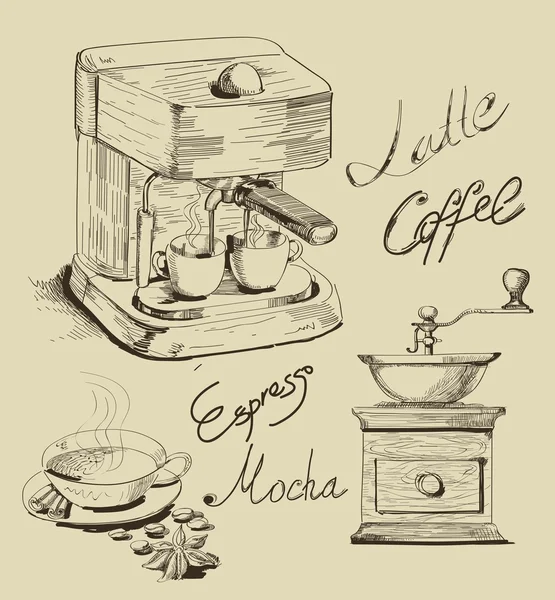 Ручной рисунок кофе — стоковый вектор