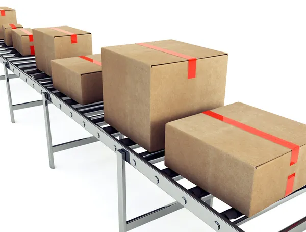 Cajas de cartón en cinta transportadora —  Fotos de Stock