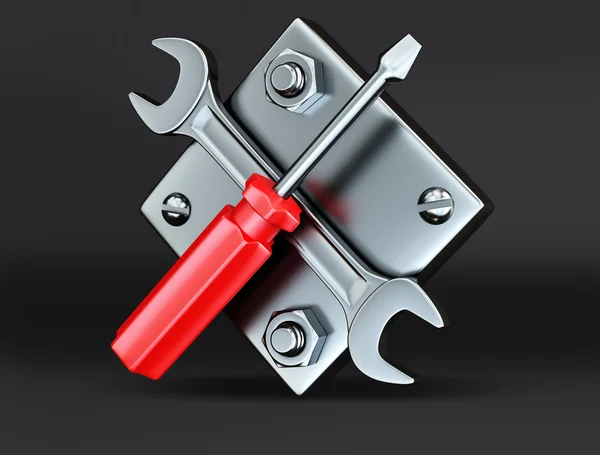 Screwdriver and wrench — Stock Photo, Image