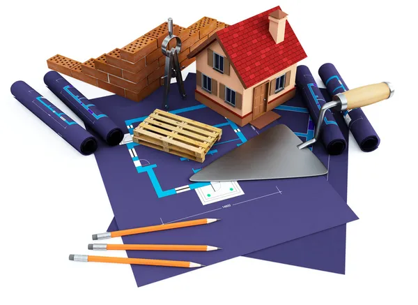Blueprints and home — Stock Photo, Image