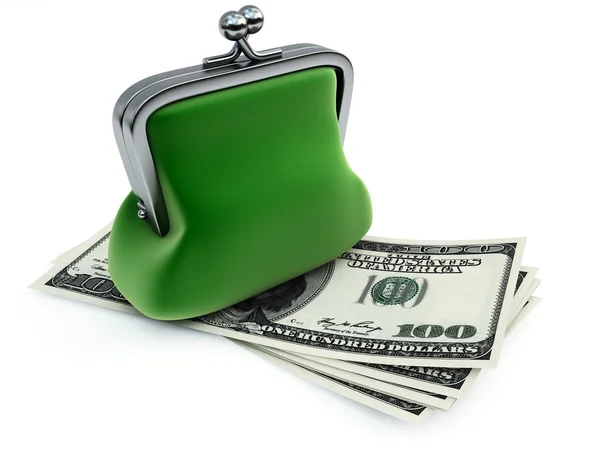 Dólares e bolsa verde — Fotografia de Stock