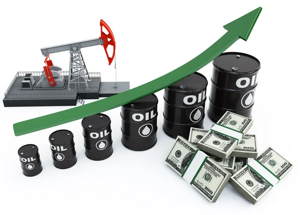 Oil barrels with arrow — Stock Photo, Image