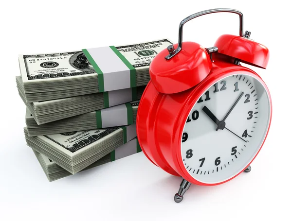 Clock and money stacks — Stock Photo, Image