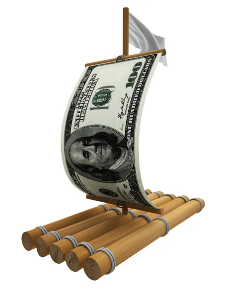 Holzfloß mit Dollar — Stockfoto