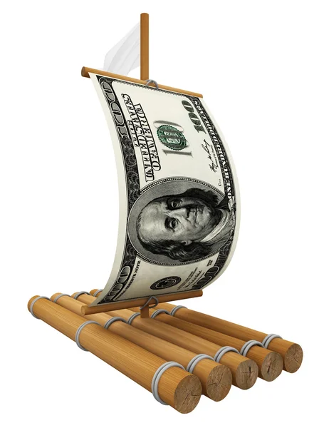 Wooden raft with dollar — Stock Photo, Image