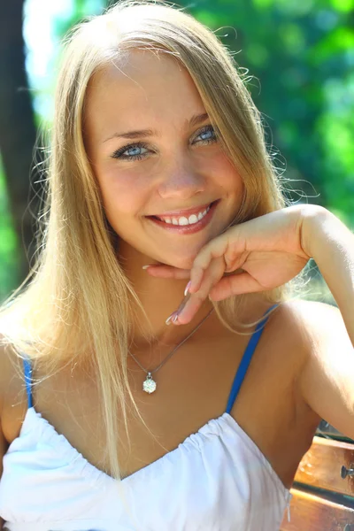 Young beautiful blond female with long hair — Stock Photo, Image