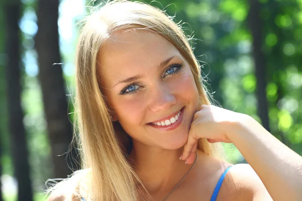 stock image Young beautiful blond female with long hair