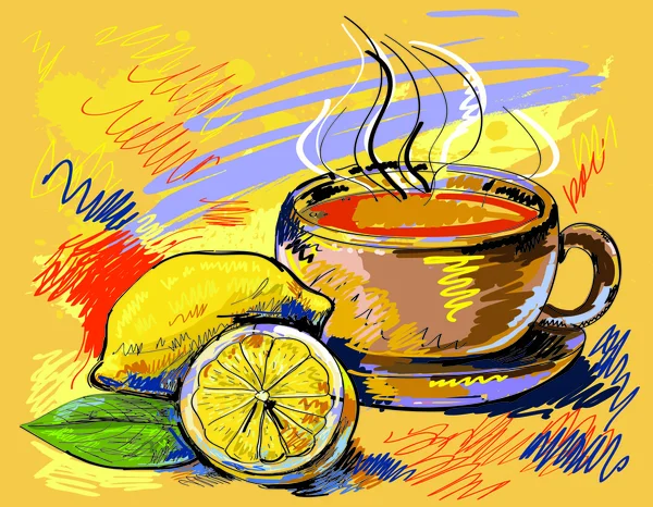 Kopje thee wit een citroen — Stockvector