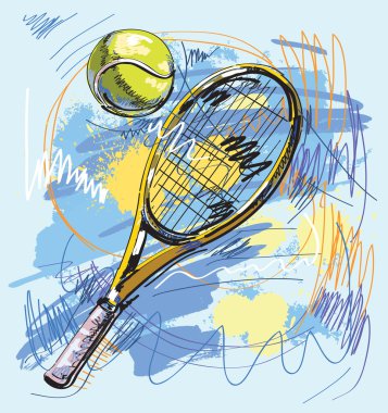 Vector illustration - Tennis racket and ball