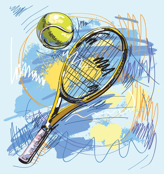 Vektör çizim - Tenis raket ve top — Stok Vektör